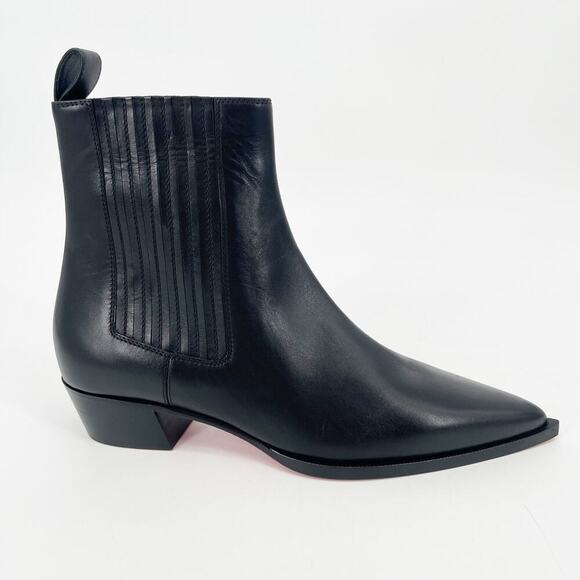 NWOB Christian Louboutin Black Cheliviss Pointed Toe Chelsea Ankle Boot EU 38 - Picture 2 of 11